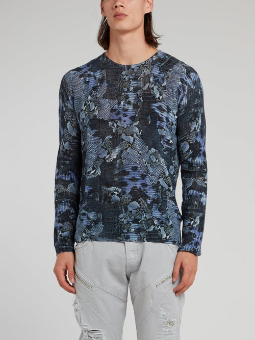 Темно-синий джемпер с эффектом змеиной кожи