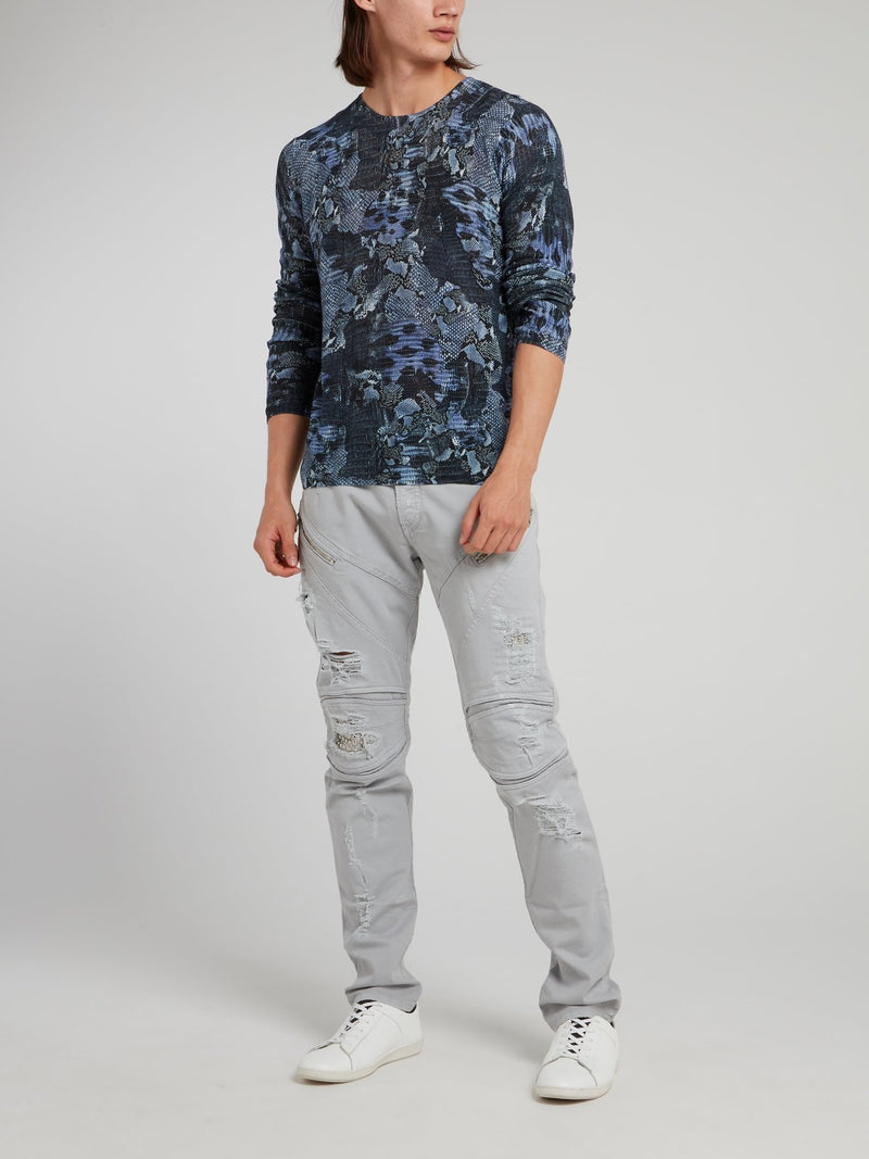 Темно-синий джемпер с эффектом змеиной кожи