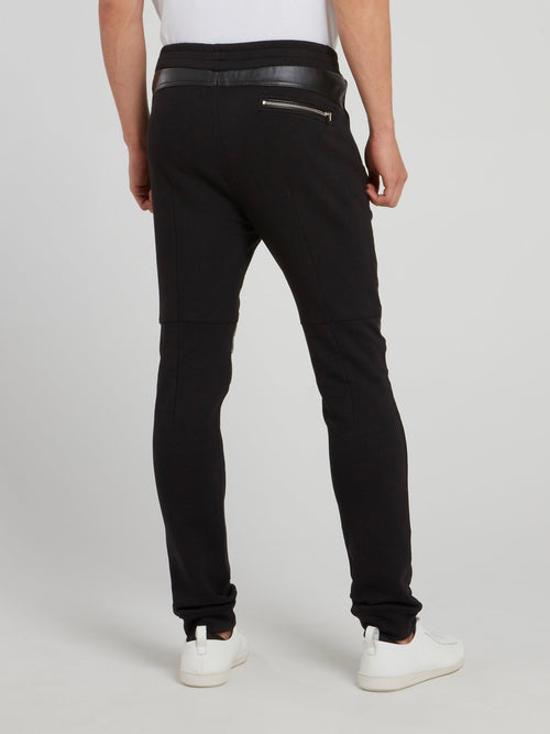 Black Leather Knee Patch Trousers