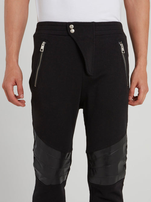Black Leather Knee Patch Trousers