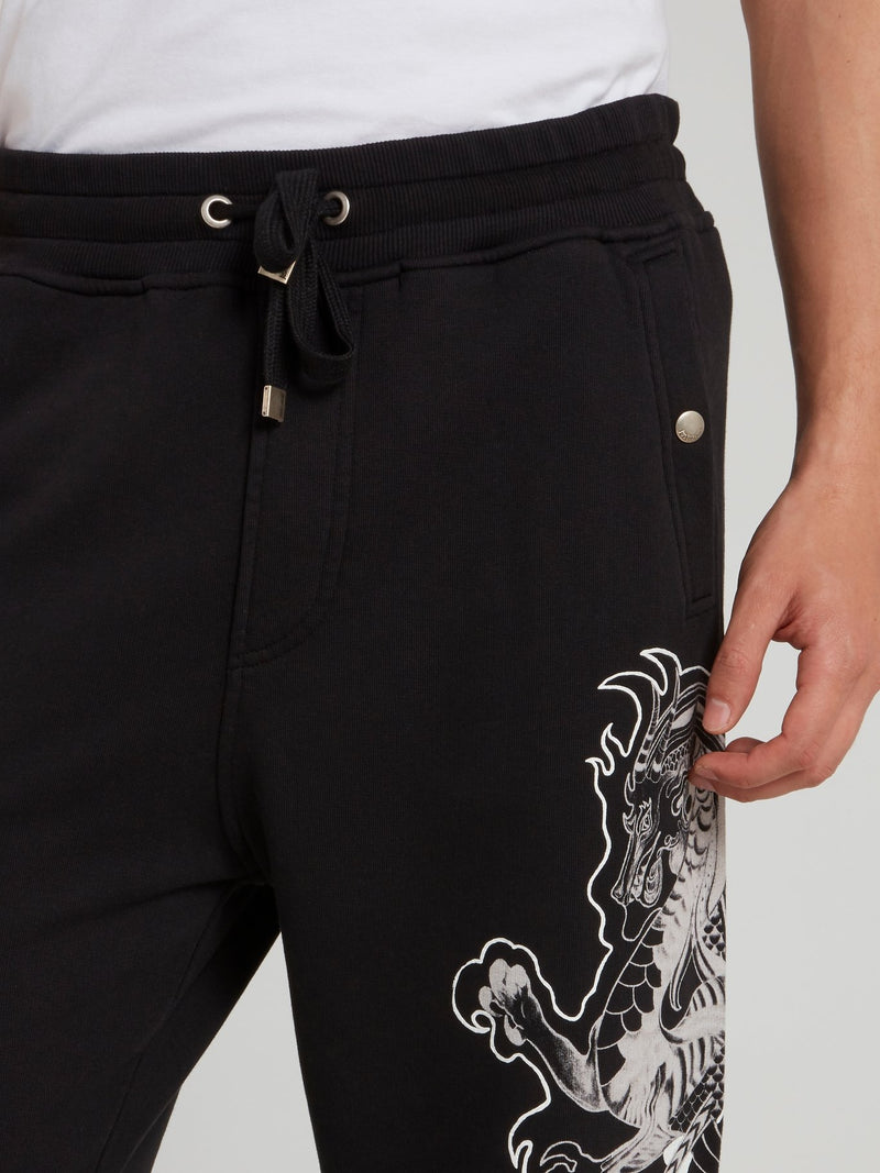 Black Dragon Print Trousers