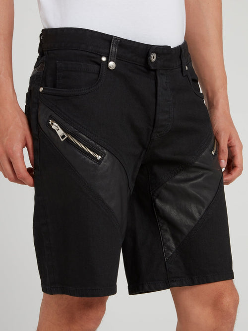 Black Leather Panel Shorts