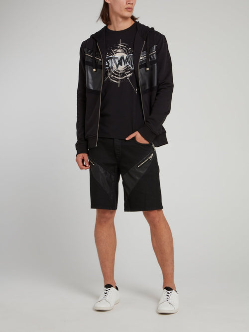 Black Leather Panel Shorts