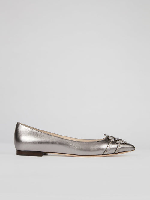 Metallic Monogram Leather Flats