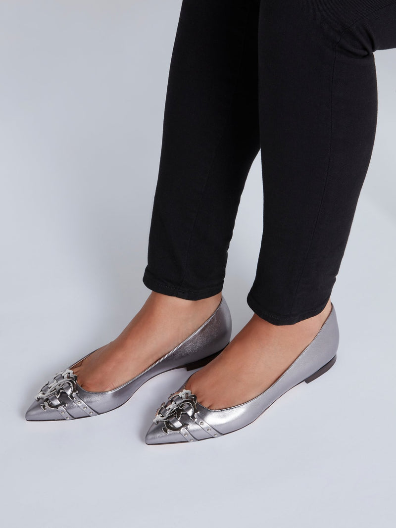 Metallic Monogram Leather Flats