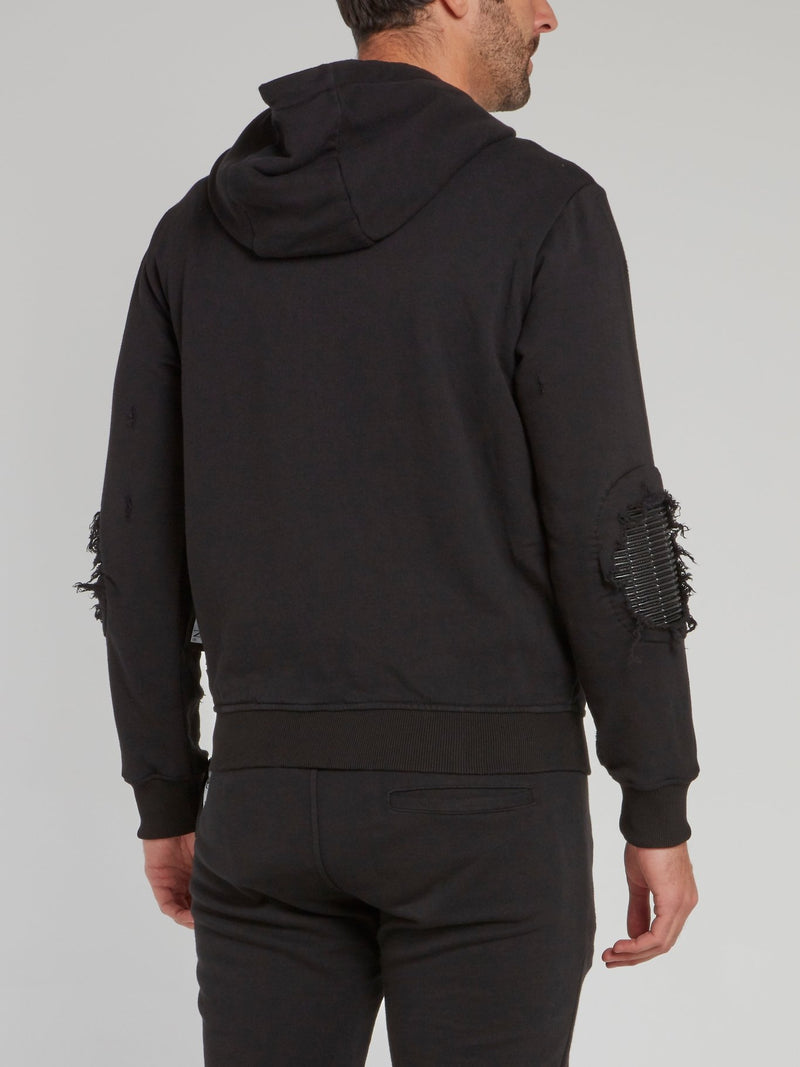 Black Distressed Hoodie Sweatshirt