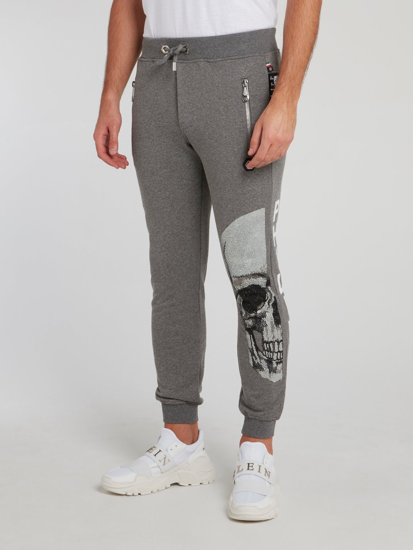 Grey Studded Skull Jogging Trousers