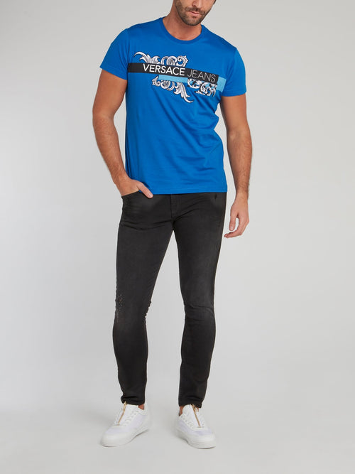 Синяя футболка из джерси с принтом Bernini