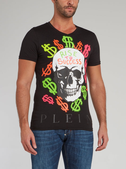 Black Statement Skull V-Neck T-Shirt