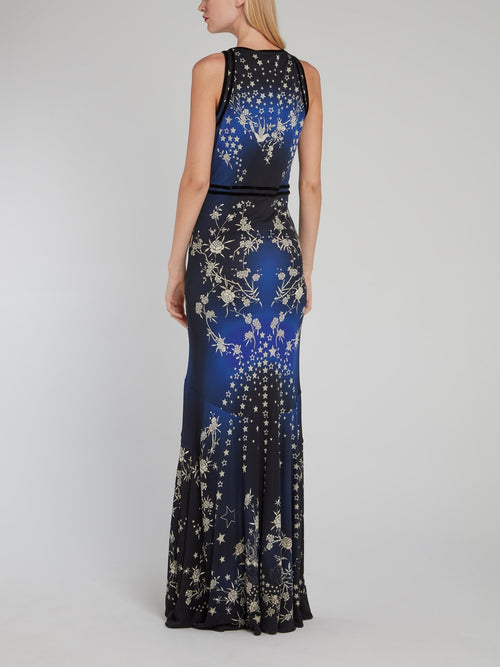 Star Print Corsage High-Low Dress