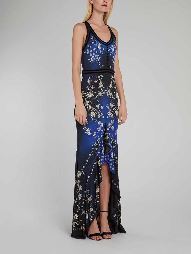 Star Print Corsage High-Low Dress