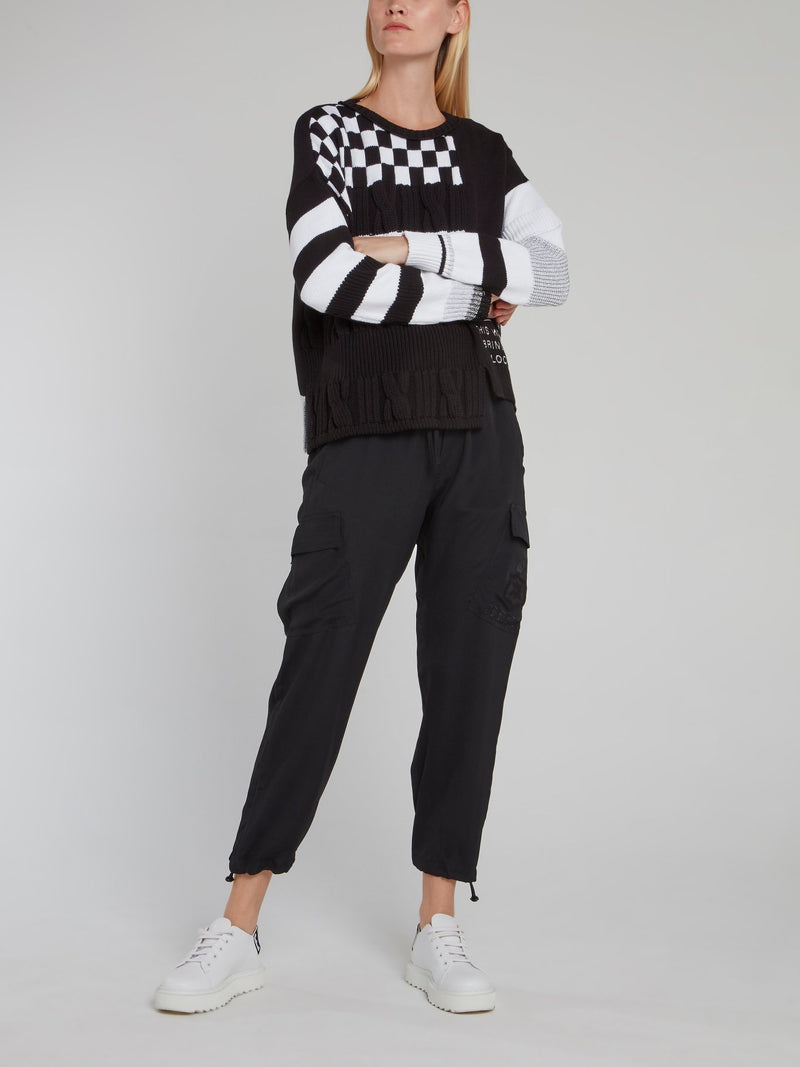 Black Check Panel Knitted Sweater