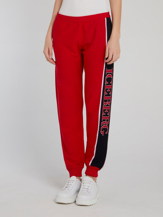 Red Logo Side Stripe Knitted Pants