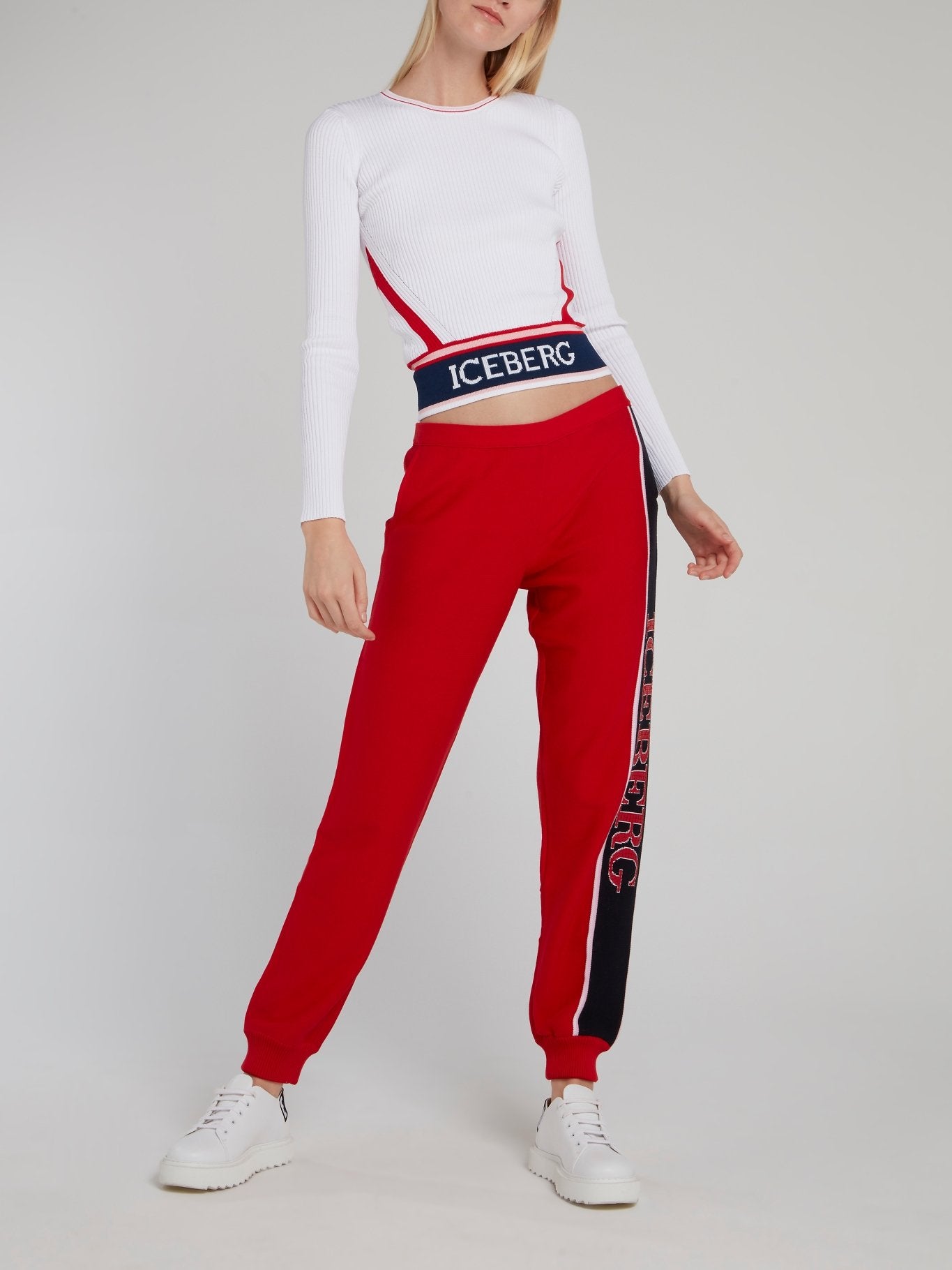 Red Logo Side Stripe Knitted Pants