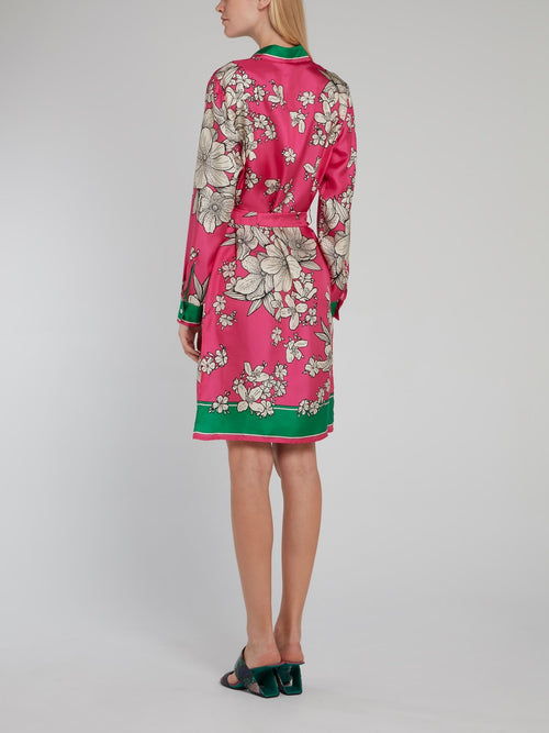 Tie Front Floral Silk Dress