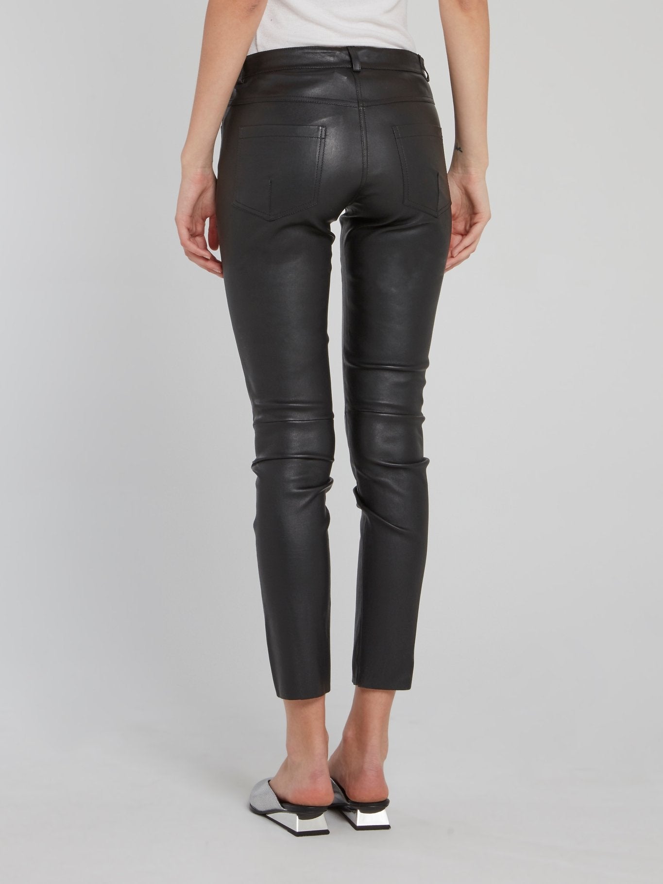 Black Cropped Leather Trousers