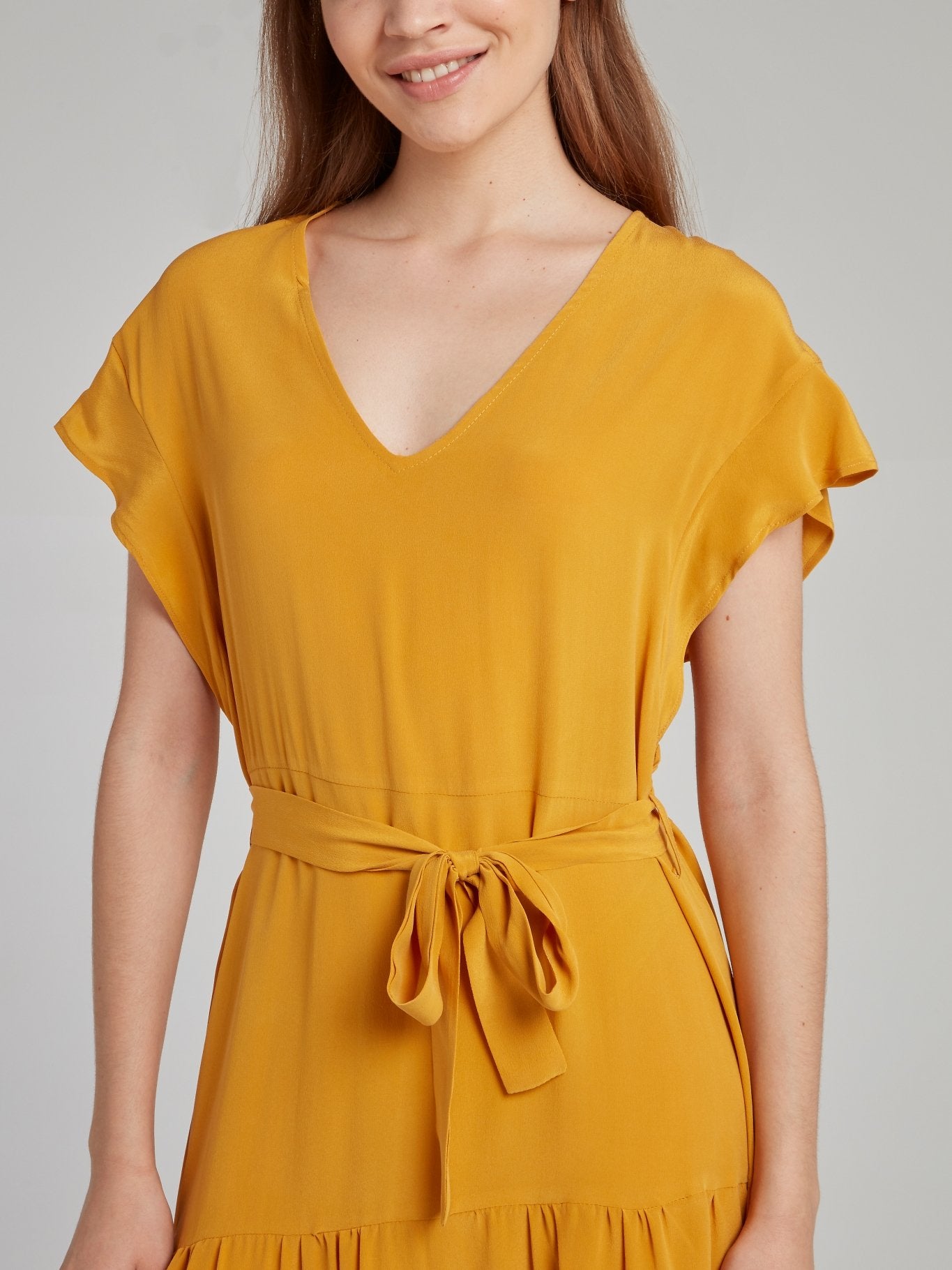 Amber Flounce Silk Dress