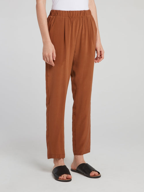 Brown Cropped Tapered Pants