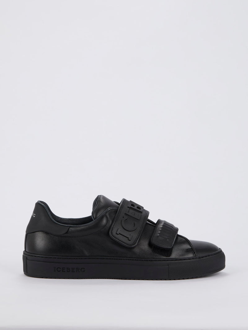 Black Logo Strap Leather Sneakers