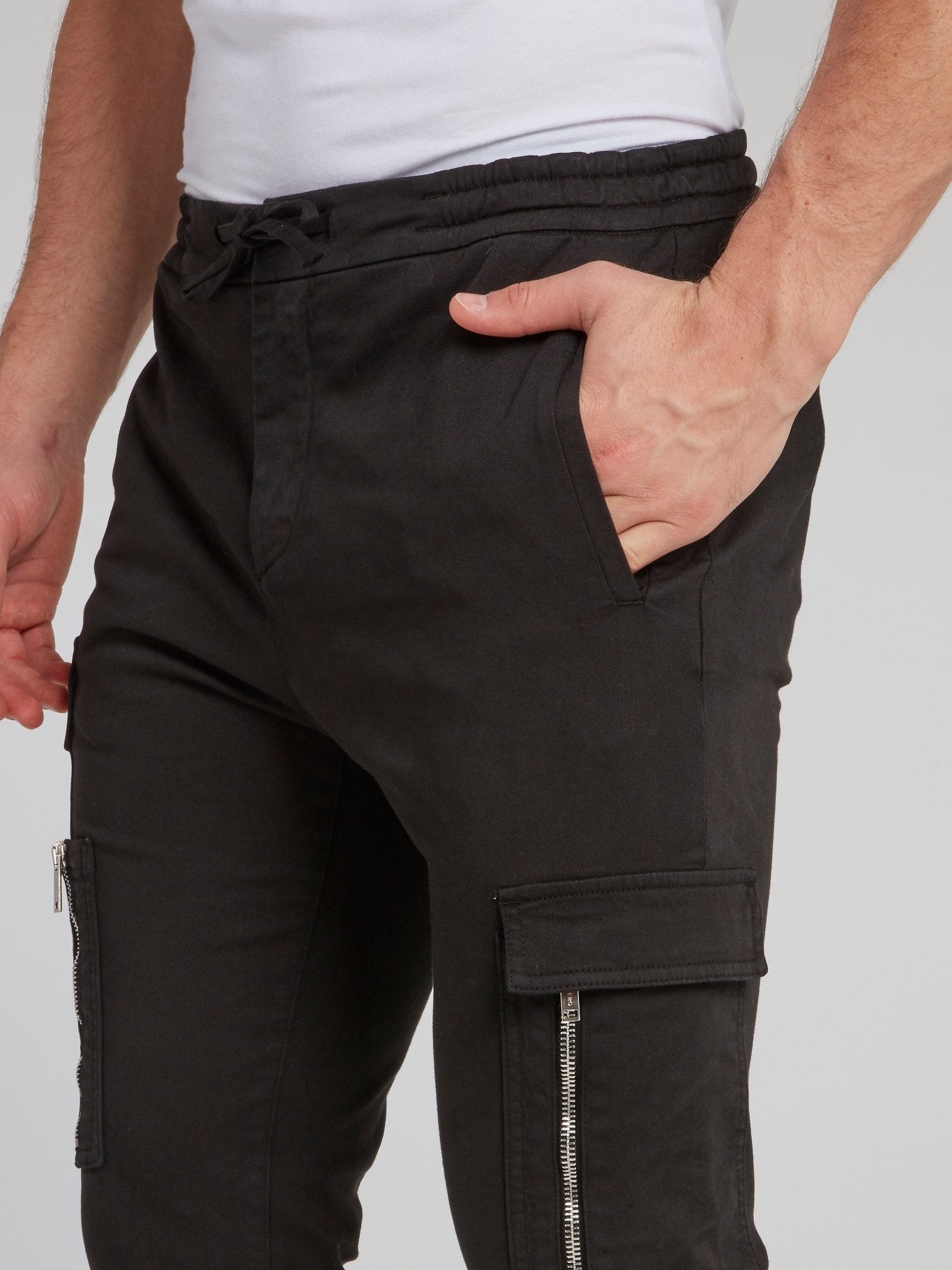 Black Slim Fit Cropped Cargo Pants