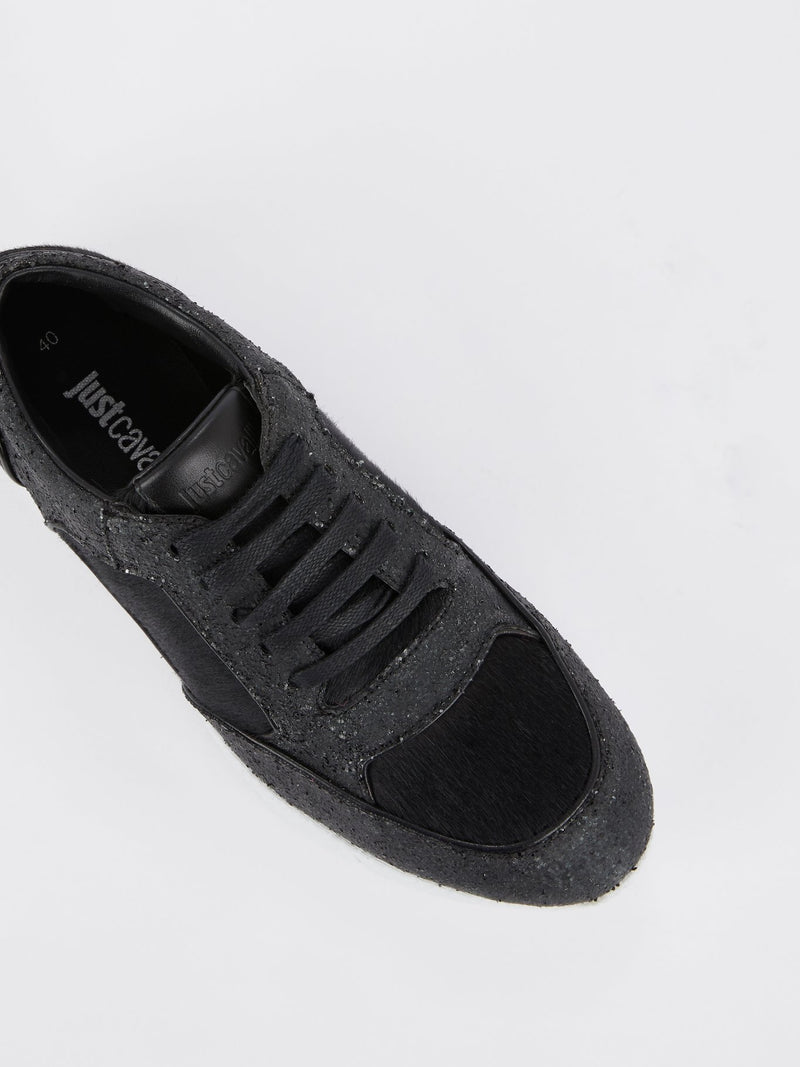 Black Pony Hair Sequin Sneakers