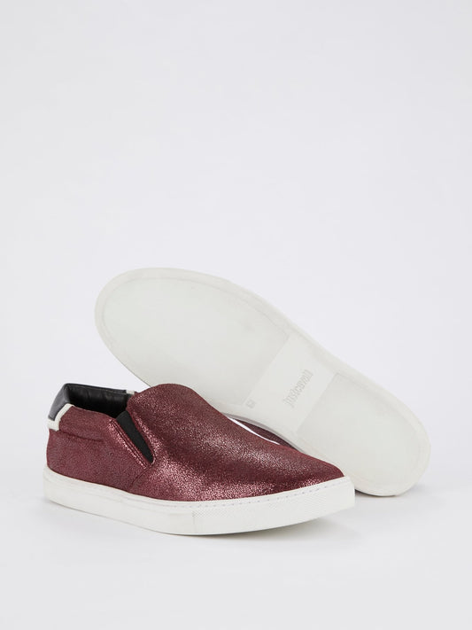 Burgundy Metallic Slip On Sneakers