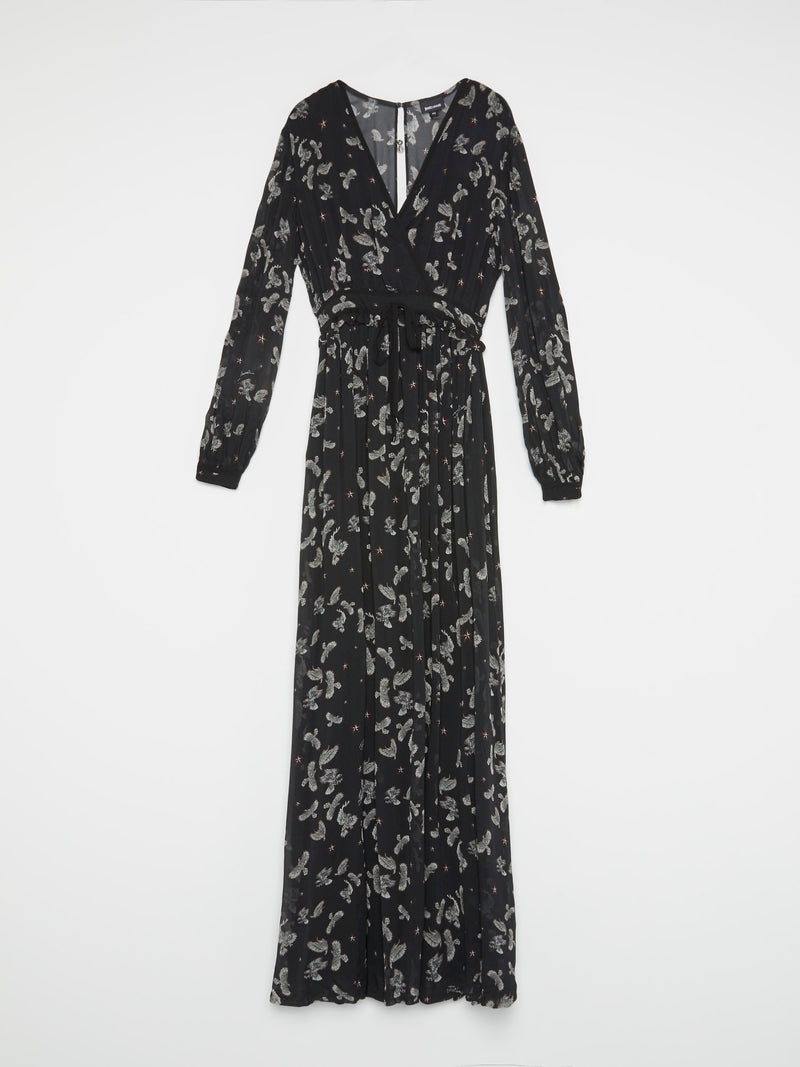 Black Eagle Print Pleated Dress