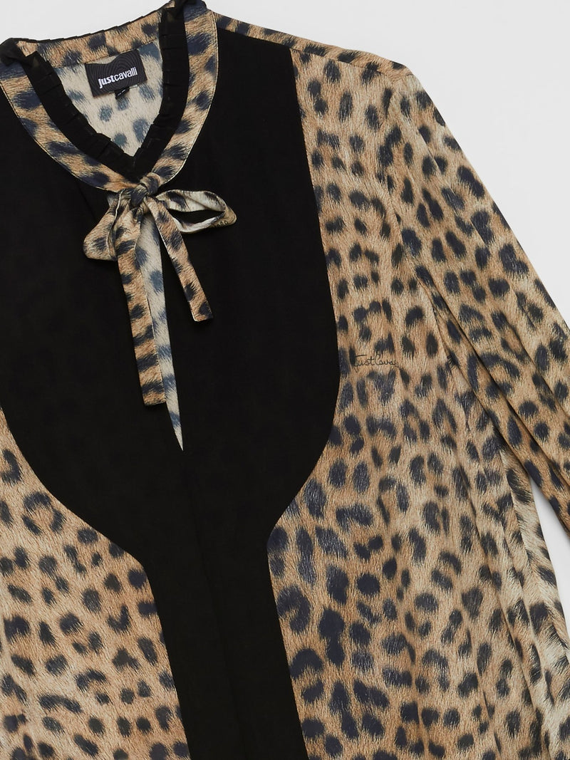 Leopard Print Bow Tie Blouse
