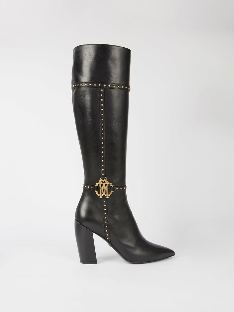 Black Leather Knee High Boots