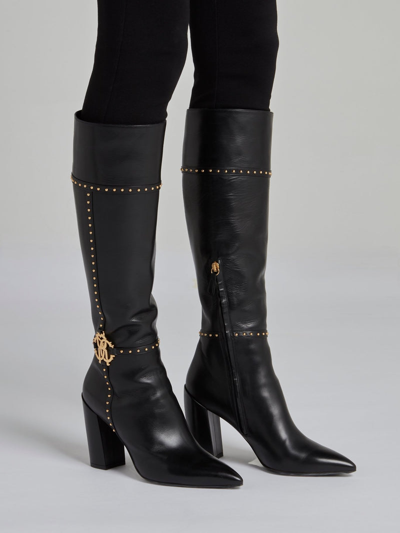 Black Leather Knee High Boots