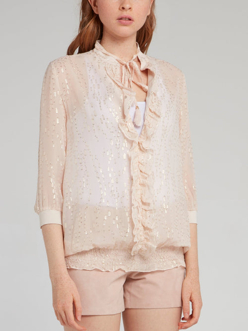 Beige Ruffle Detail Billowing Shirt