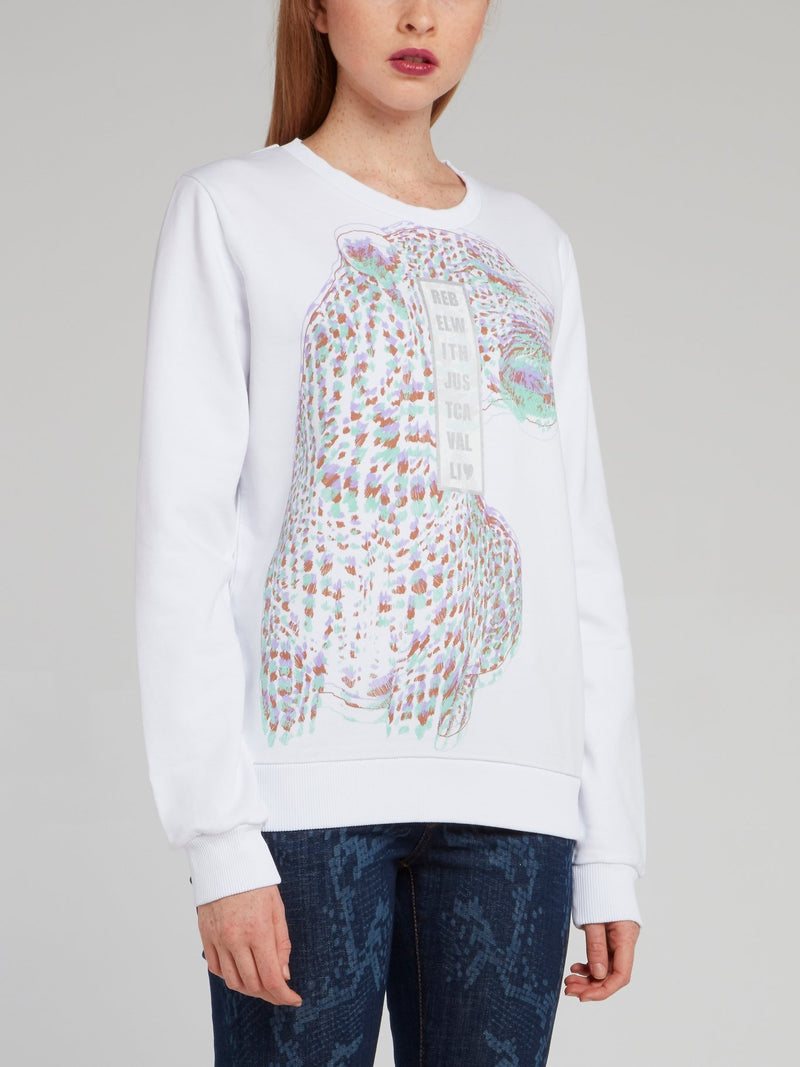 White Holographic Leopard Sweatshirt