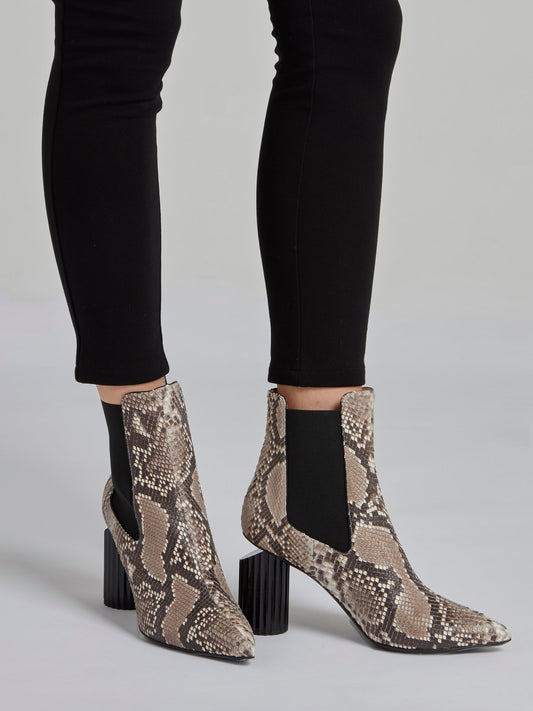 Python Effect Leather Ankle Boots