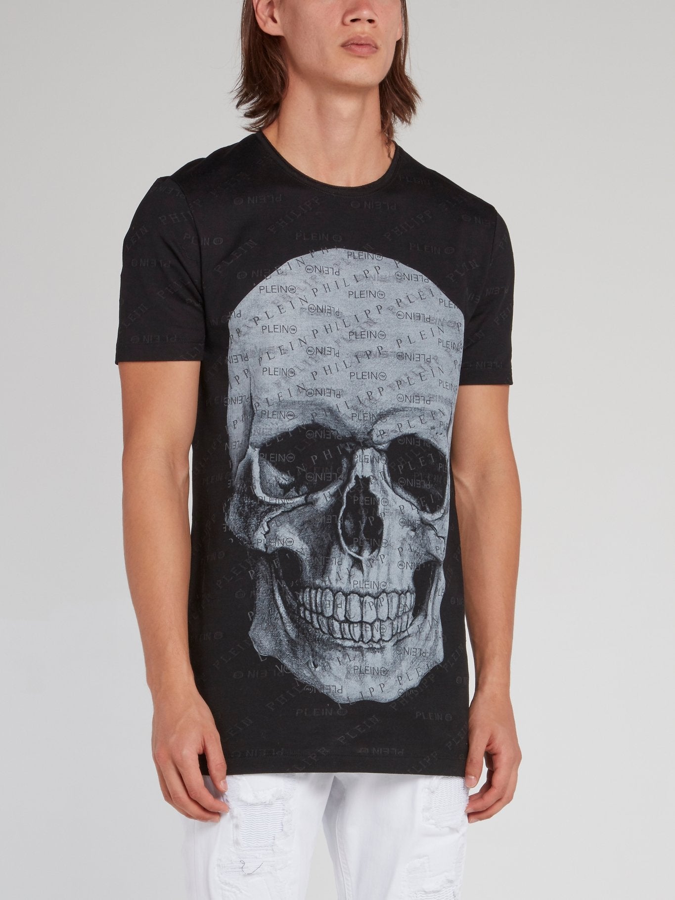 Black Monogram Print Skull T-Shirt