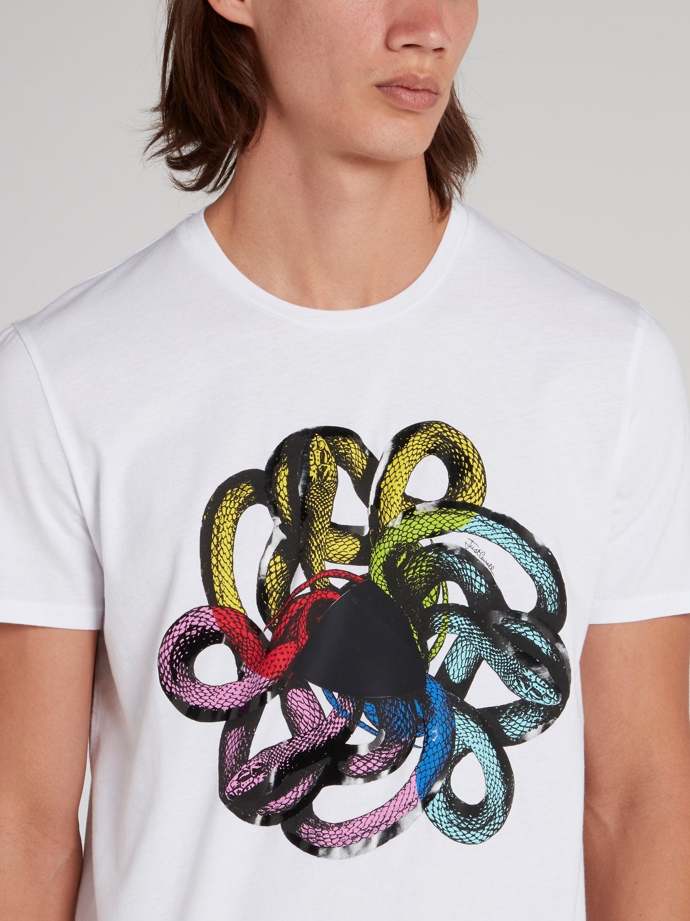 White Snake Print Cotton T-Shirt