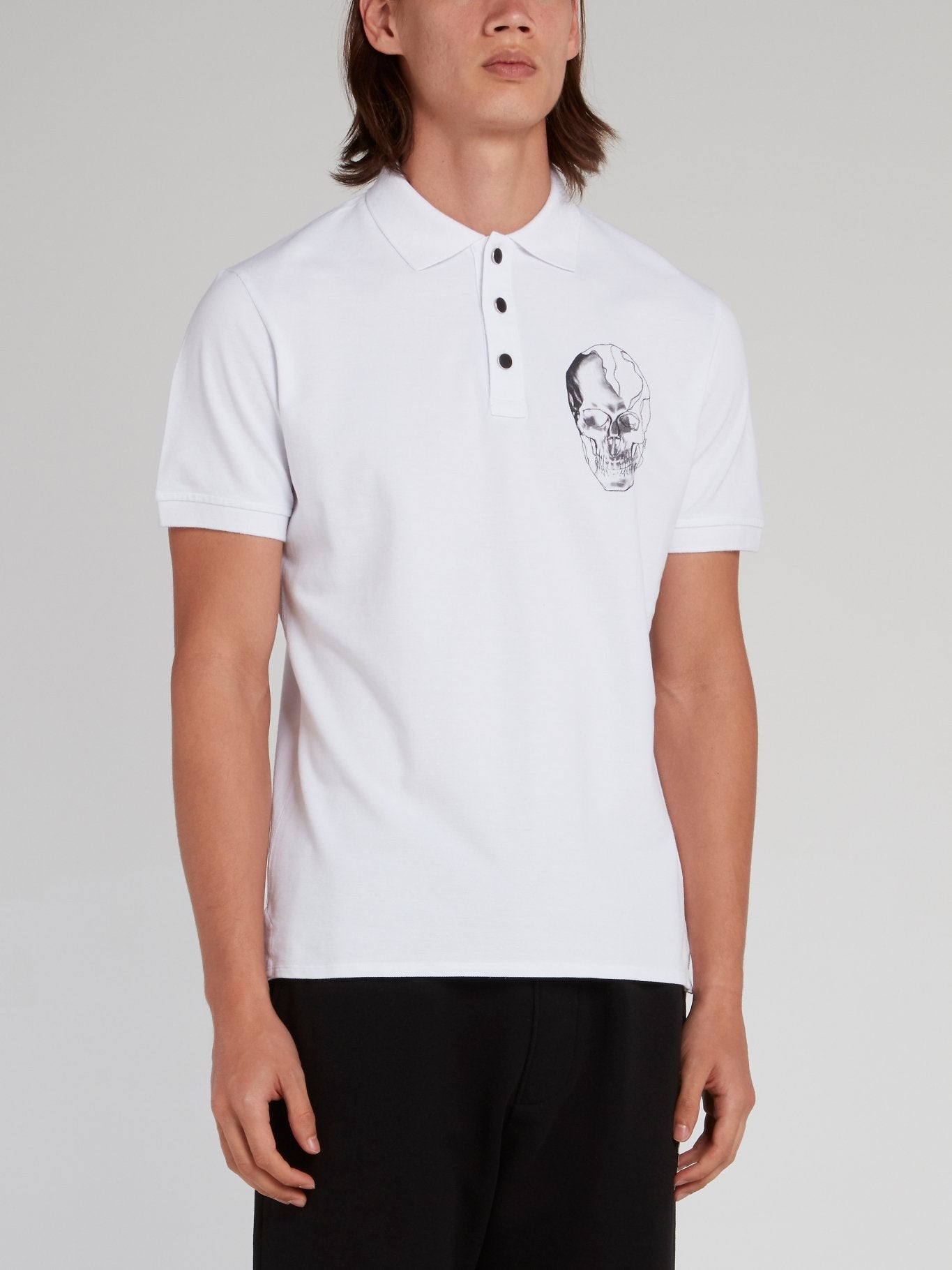 White Skull Print Polo Shirt