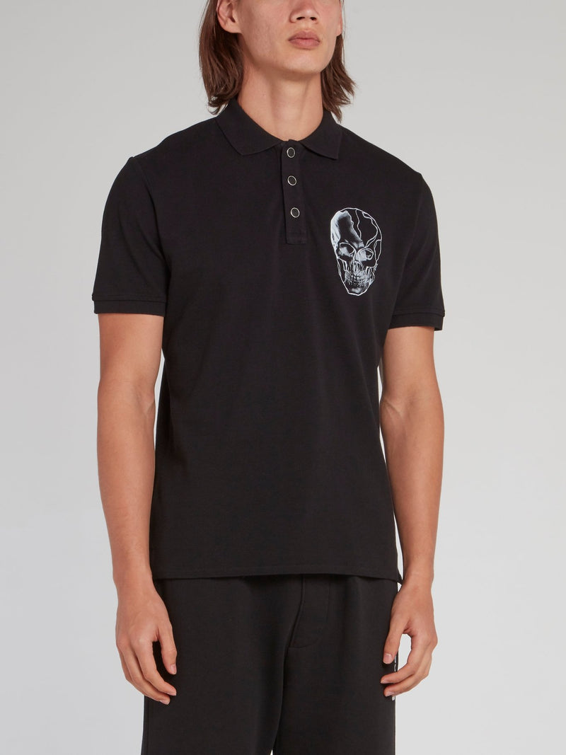 Black Skull Print Polo Shirt