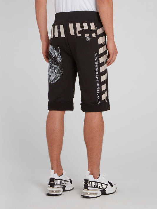 Black Skull Print Active Shorts