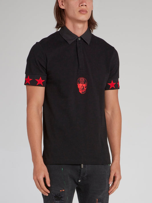 Black and Red Stars Skull Polo Shirt