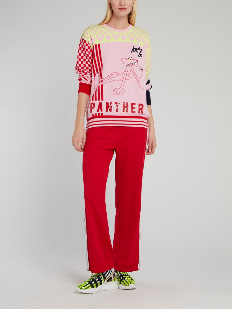 Red Side Stripe Flared Trousers