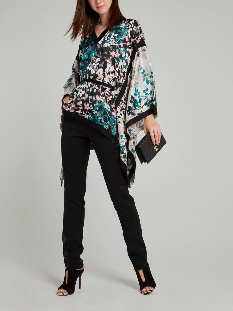 Leaf Print Flared Sleeve Kaftan