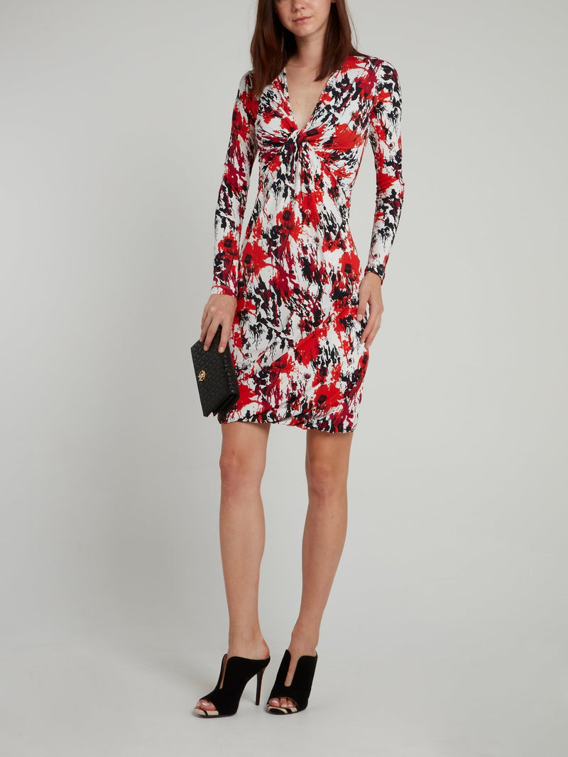 Splatter Print Draped Mini Dress