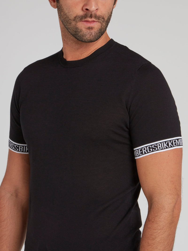 Black Logo Tape Knitted T-Shirt