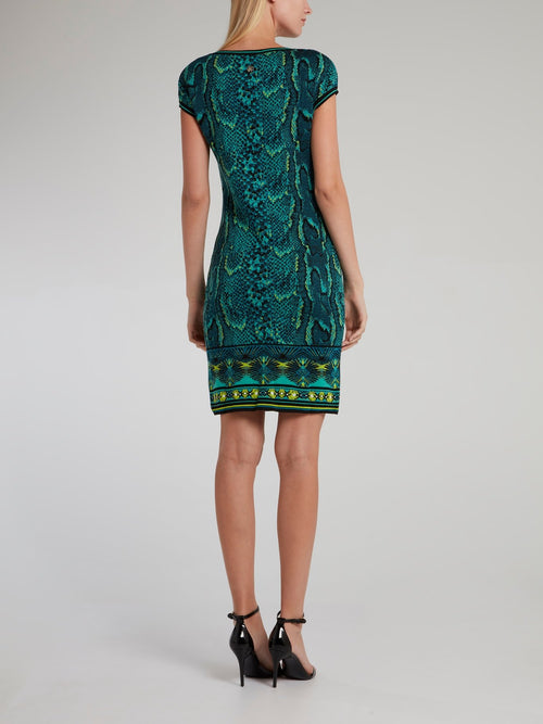 Green Python Effect Sheath Dress