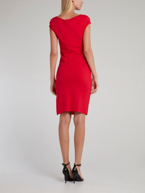 Red Beadwork Detail Sheath Dress