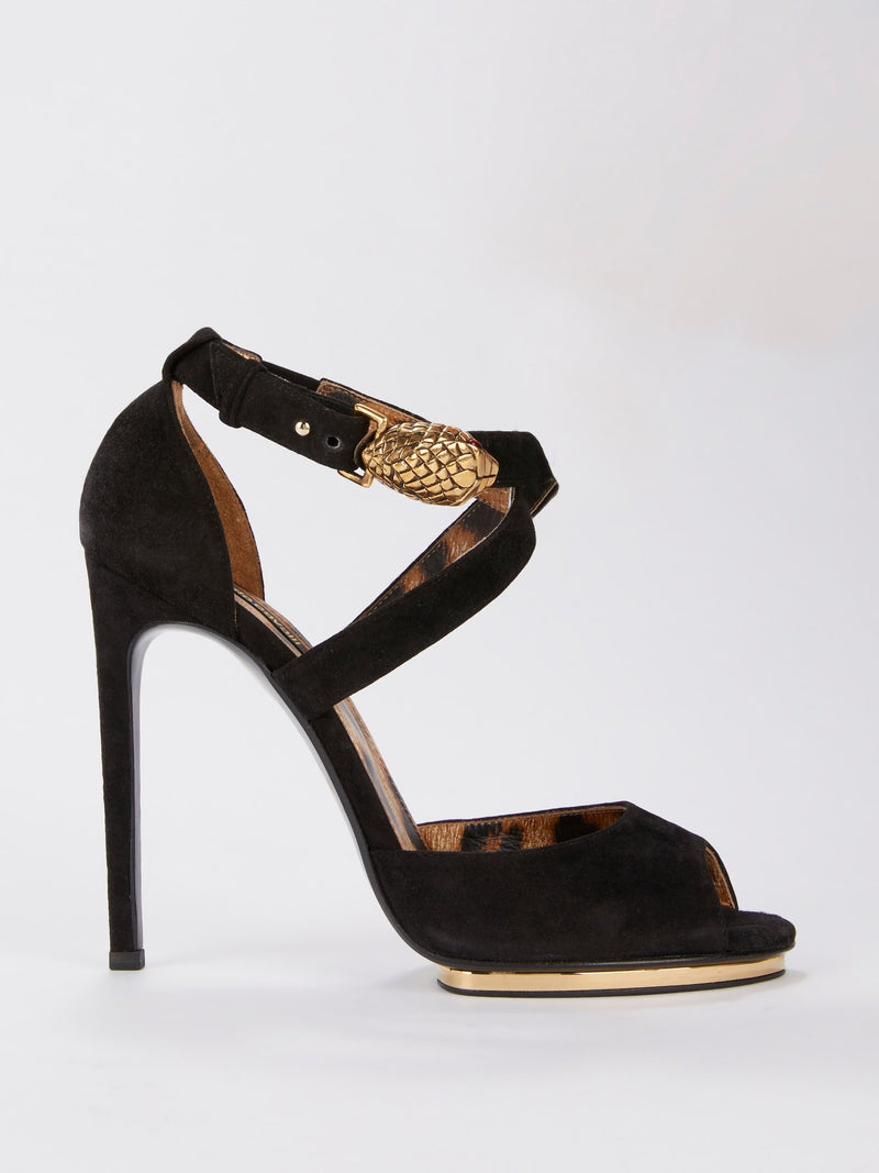 Black Leopard Panel Suede Sandals