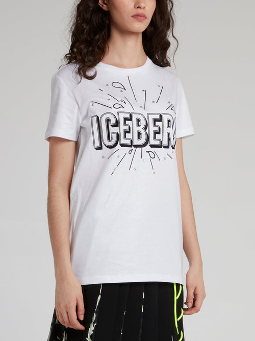 White Embroidered Logo T-Shirt