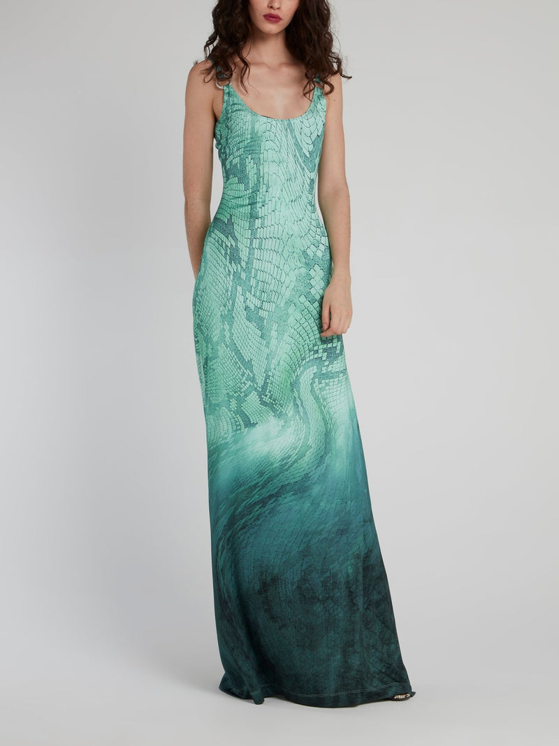 Green Python Scoop Maxi Dress