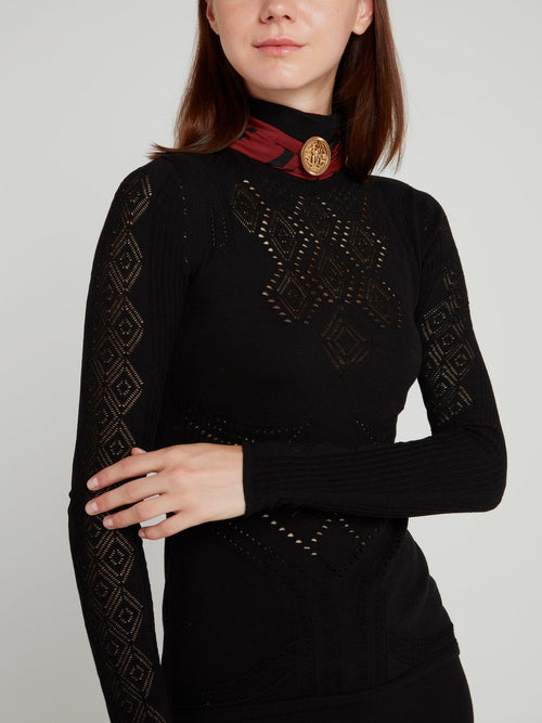 Logo Pendant Burgundy Fabric Necklace