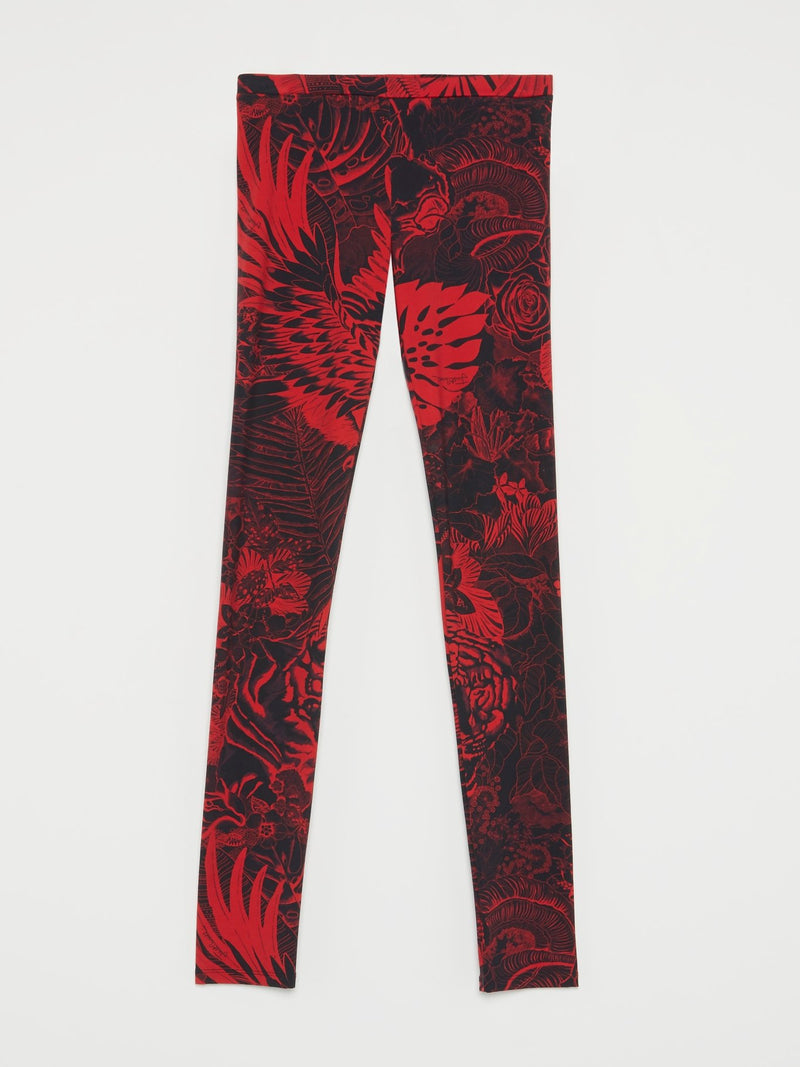 Red Tropical Print Leggings